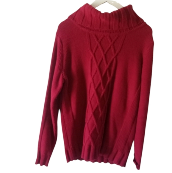 Eddie Bauer Cowl Neck Bullion Cable Red Cotton Oversized Sweater - Size: L - Picture 2 of 10